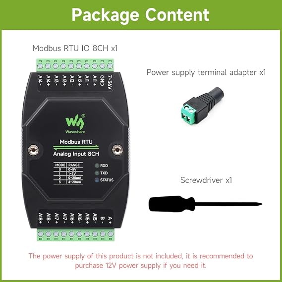 Waveshare Industrial 8-Ch Digital Input & Output Module, DC 7~36V Wide Voltage Power Supply, Modbus RTU Protocol, Multiple Isolation Protection Circuits, Rail-Mount Support