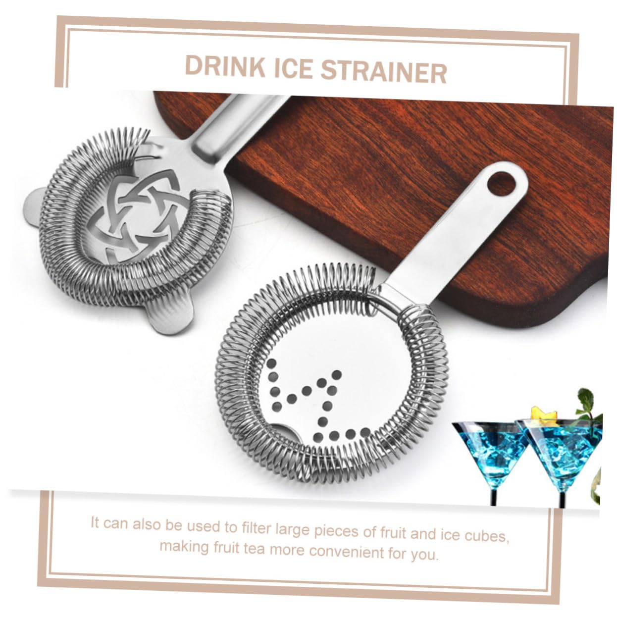 GRIRIW Ice Filter Set 2pcs Stainless Steel Strainer Scoops Bar Strainers for Ice Makers Easy to Clean