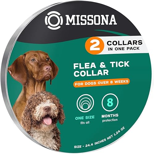 Missona Collar antipulgas para perro con aceite esencial, collares ajustables para pulgas y garrapatas para perros cachorros, paquete de 2, diseño