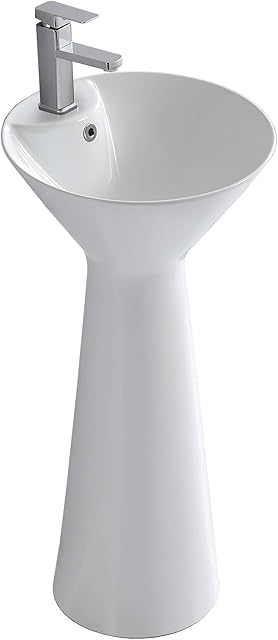 Fine Fixtures Pyramid Pedestal, Elegant One Piece Pedestal Sink, Center Faucet Hole, Vitreous China, White