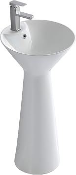 Fine Fixtures Pyramid Pedestal, Elegant One Piece Pedestal Sink, Center Faucet Hole, Vitreous China, White
