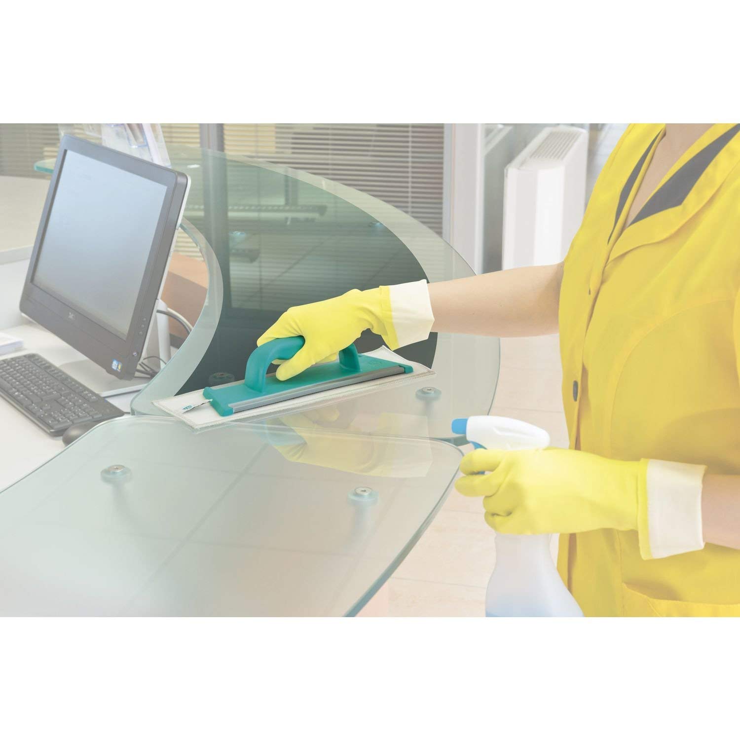 TTS Clean Glass Mopphalter mit Handgriff und Klettverschluss, 30 cm, Reinigung von Glas, Spiegeln, glänzenden Stahlen, ohne Spuren grau