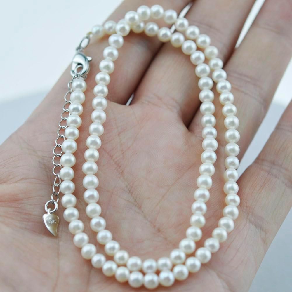 Real Natural White Freshwater Pearl Necklace Round Genuine Cultured Freshwater Pearls for Women Petty 925S Clasp