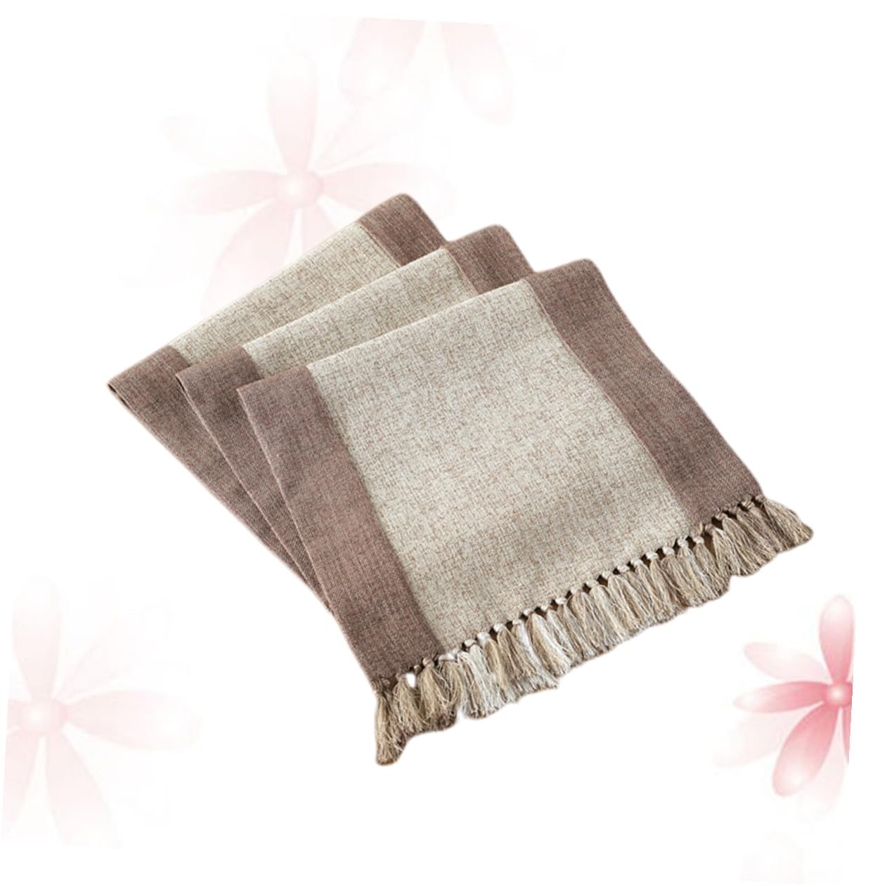 Generico Runner da Tavola Lavabile in Cotone Beige 38x240 Cm Doppio Strato e Frange Crea Un'atmosfera Calda e Romantica la Casa e Feste