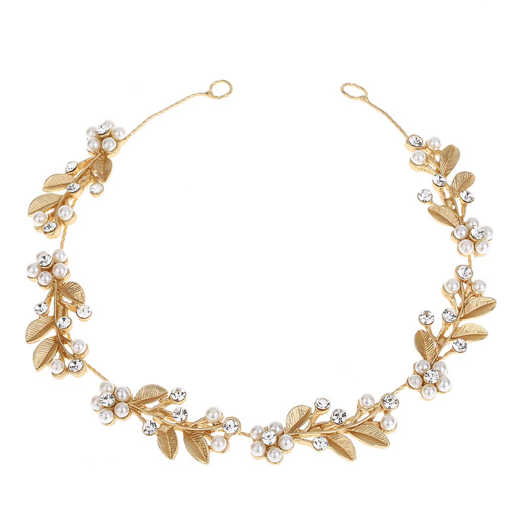 Lurrose Aleación de pelo Vine hojas de oro Rhinestone flor de la nupcial Headpieces boda diadema Headwear pelo joya para mujeres niñas