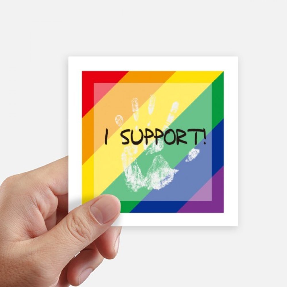 Autocollant carré LGBT Rainbow Flag Je Soutiens de 10 cm pour gourde et vélo x8