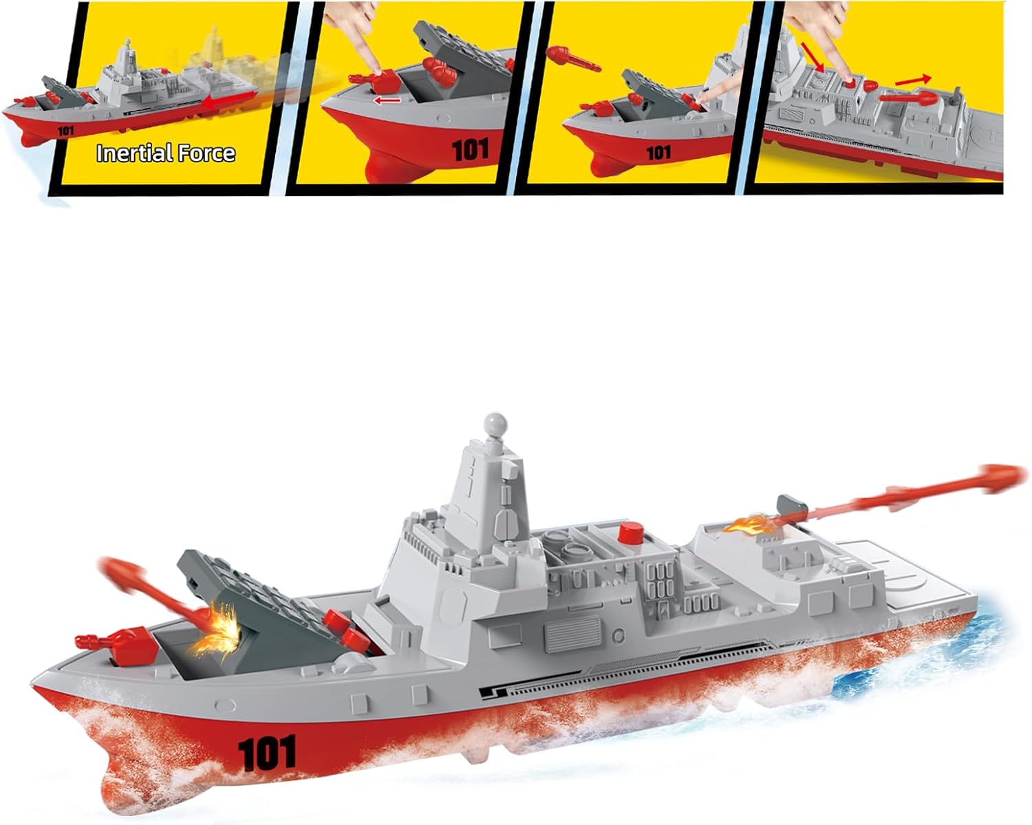 Military Naval Vessel Naval Ship with Launching Cruise Missile and Battle Ship Group, Small Scale Pull Back Fighter Jet, Ideal Present Army Toys Set for Kids Boys Girls
