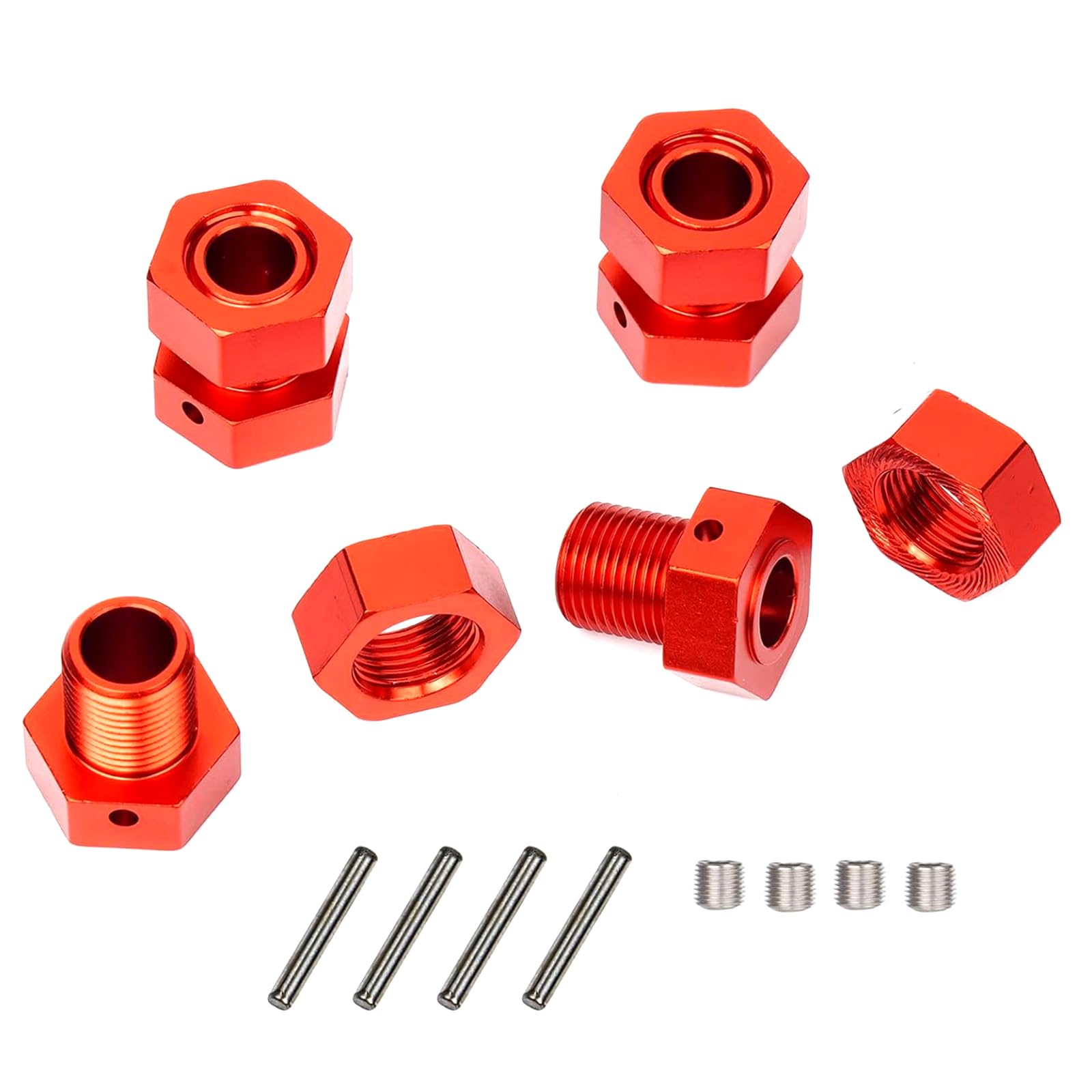 Photo 1 of 4 Set Extended Aluminum Wheel Hex Nut Set W/Pins for Arrma 6S 1/8 Outcast/Talion/Kraton/Notorious/1/7 Fireteam/Big Rock,17mm Extend Wheel Hex&Nut,Widen Wheeling Hex Hub Adapter Upgrade AR310484-Red