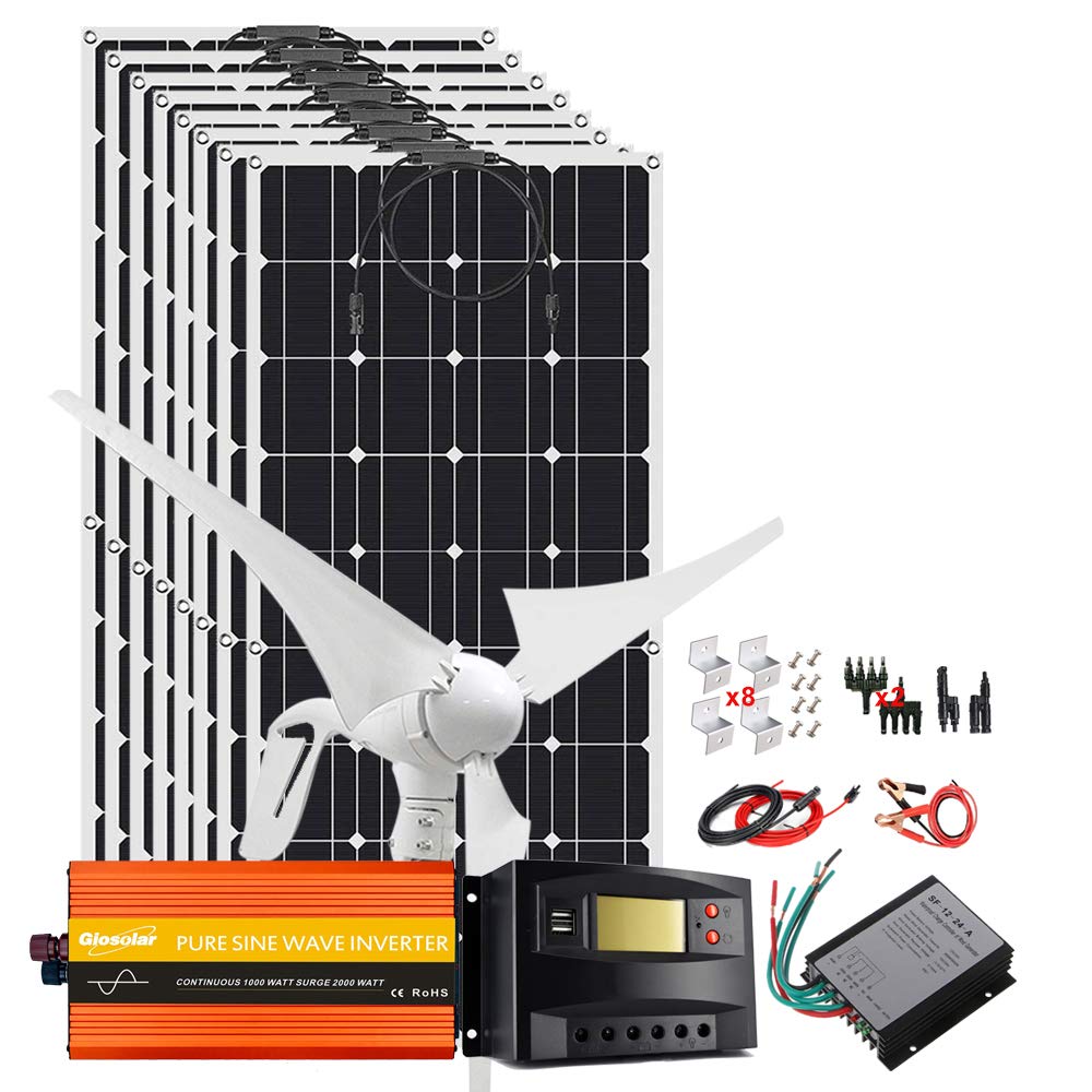 Zestaw paneli słonecznych 500 W Off Grid do samochodów kempingowych, ładowarka akumulatorów 12 V z generatorem wiatru