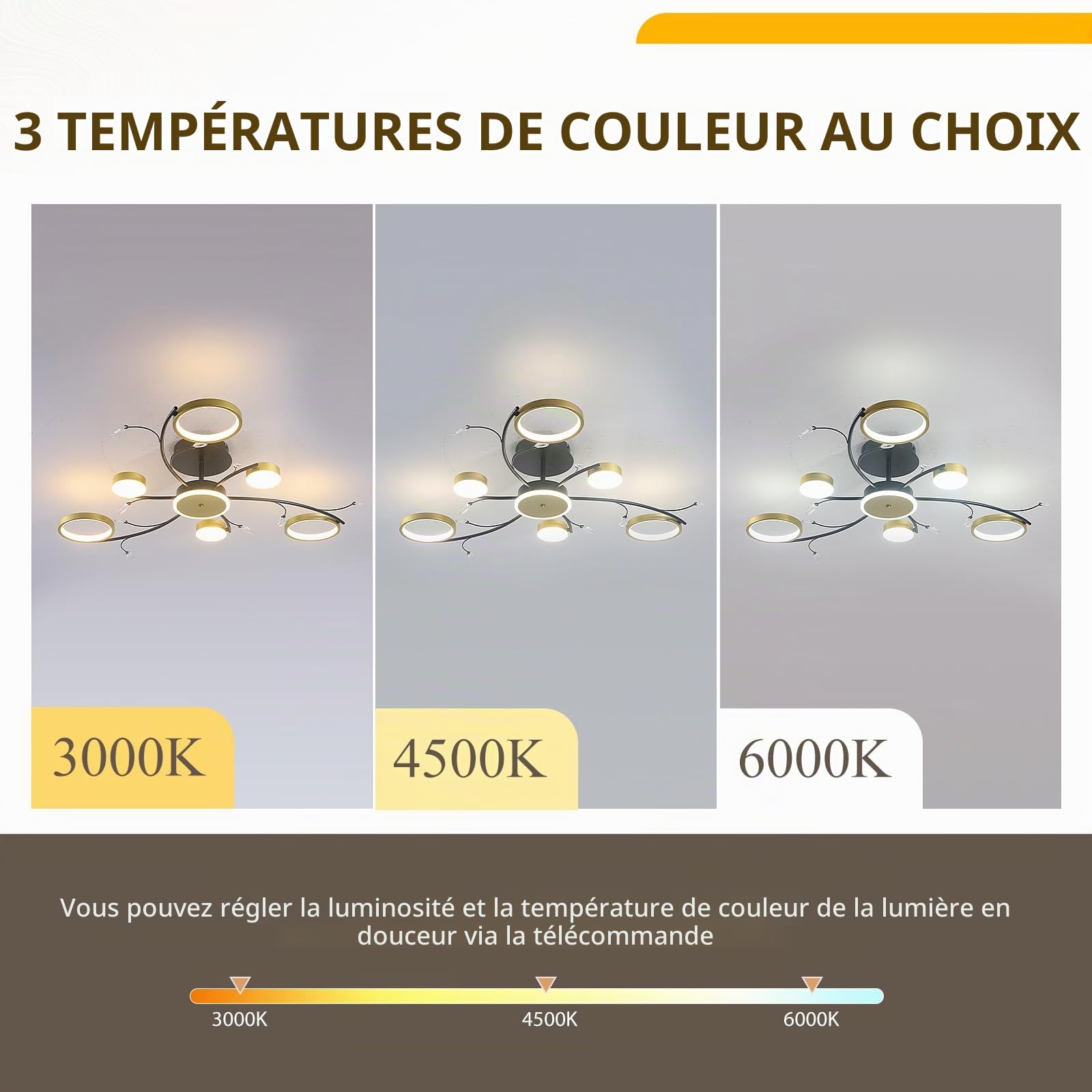 Plafonnier LED En Forme de Fleur Moderne Luminaire Rond Créatif Lustre Plafonniers Avec Télécommande Intensité Variable pour Le Salon La Chambre Salle À manger Ou Cuisine 6+1 Têtes