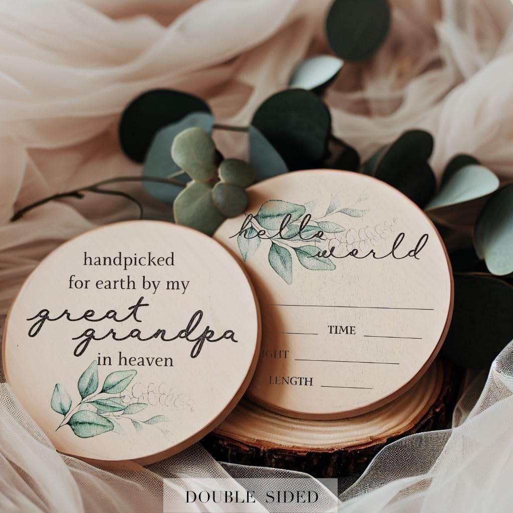 Handpicked for Earth by My Great Grandpa in Heaven Pregnancy Announcement Sign - Memorial Wooden Newborn Birth Sign - In Loving Memory Great Grandfather Nursery Decor Keepsake