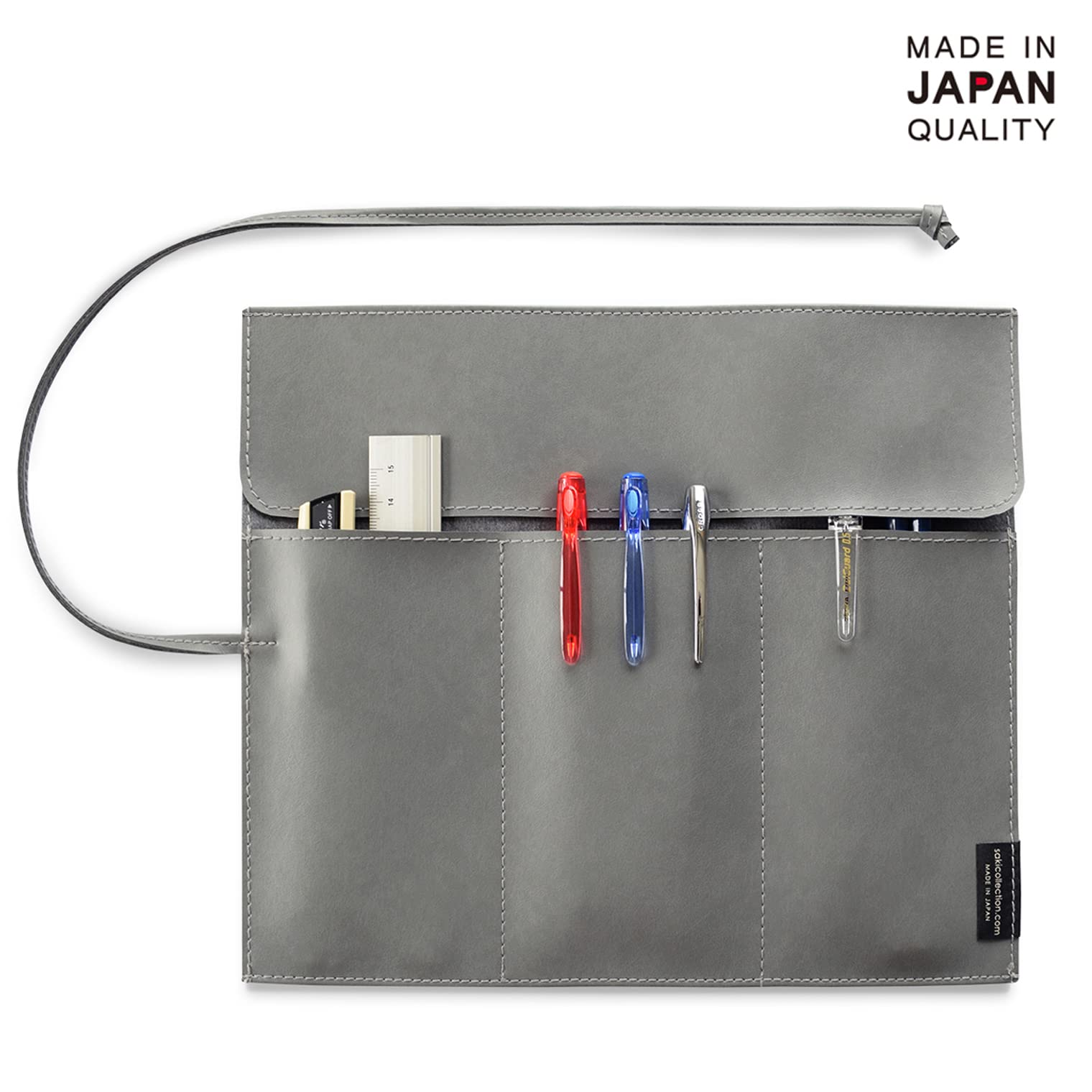 Roll Pen Case – Gray Synthetic Leather