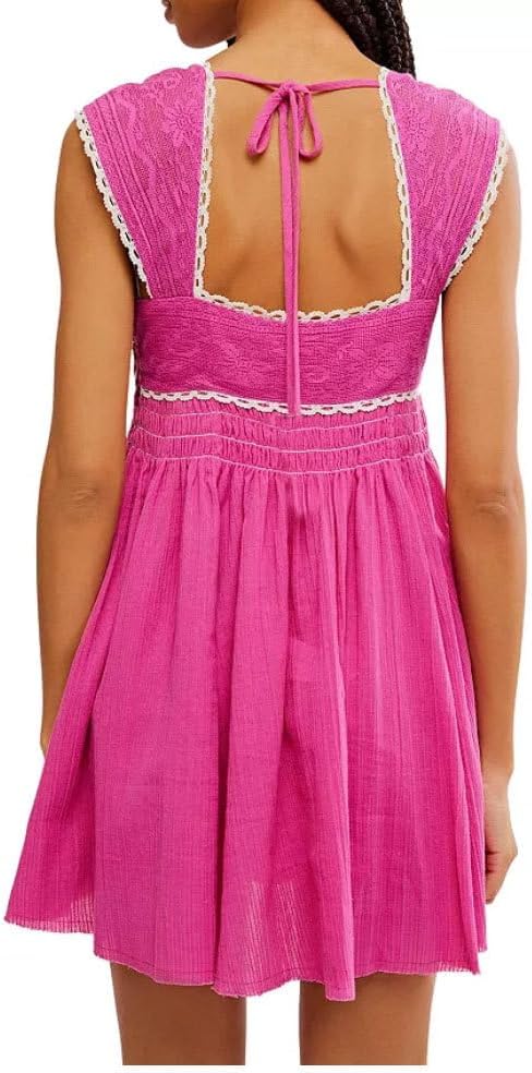 Womens Floral Lace Halter Mini Dress Elastic Corset Square Neck Sleeveless Flowy Ruched Dresses - Image 2