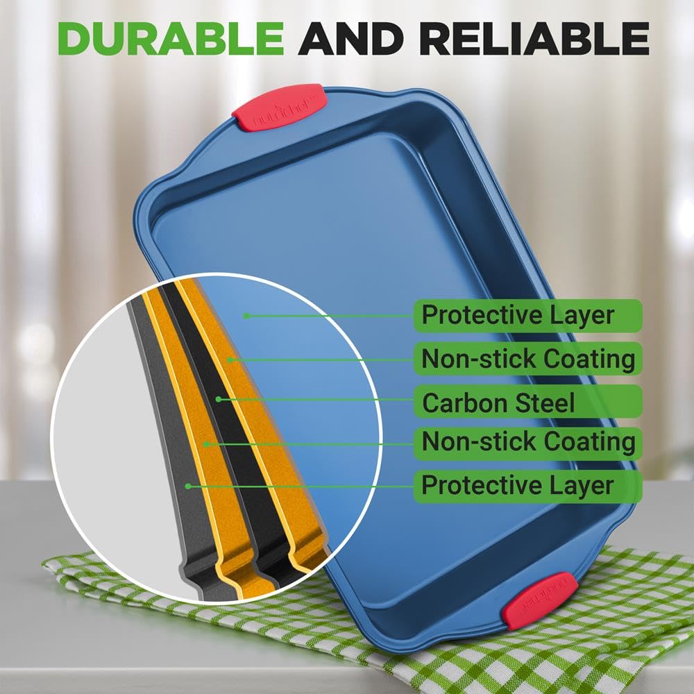 NutriChef juego de 6 moldes, Utensilios horno, Baking set, Reposteria, Antiadherentes, Libres de PFOA, PFOS, PFTEE, Aptos para hornos hasta 230°C (450°F), Mangos de silicona