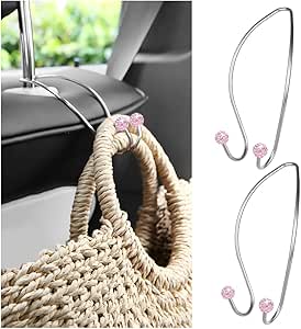 JNNJ 2 Pieces Bling Car Headrest Hook, Bling Backseat Organizer Hanger For Purse Clothes Grocery Bag, Rhinestones Auto Headrest Storage Holder, Car