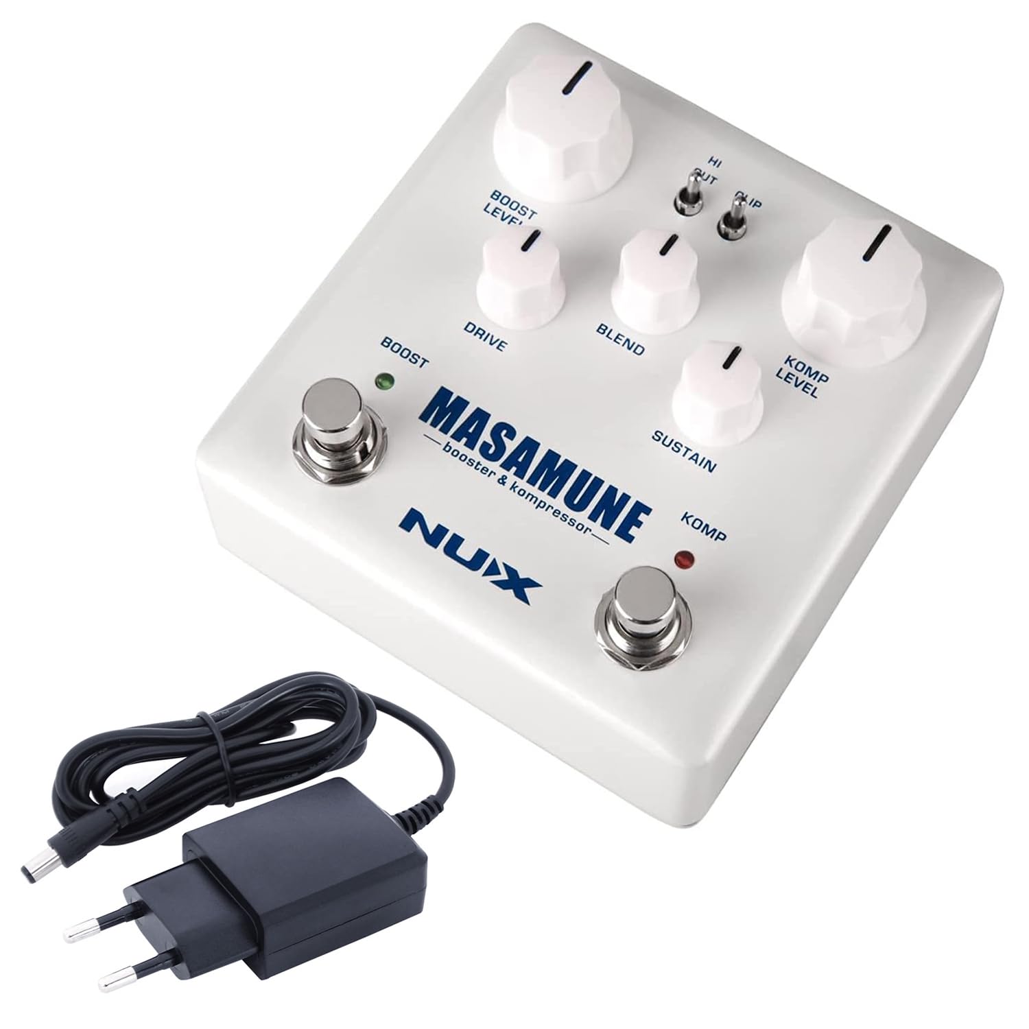 Nux NBK-5 Masamune Booster et compresseur Pédale d'effets pour guitare + bloc d'alimentation Keepdrum