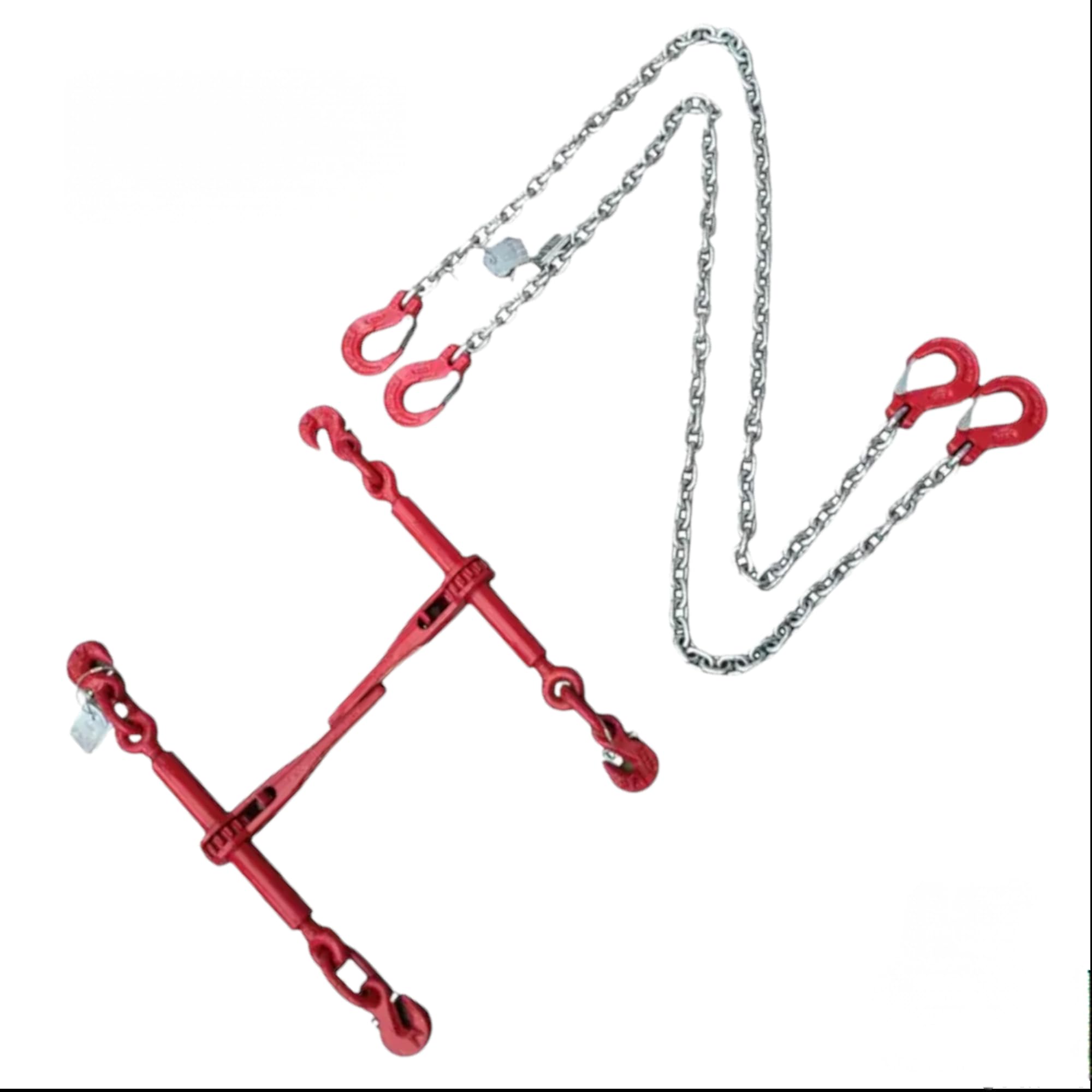 2X Zurrkette 2-teilig verzinkt GK8 + Ratschenlastspanner | 8mm/10mm | EN 12195-3 | Ladungssicherung LKW Set (3m - 8mm)