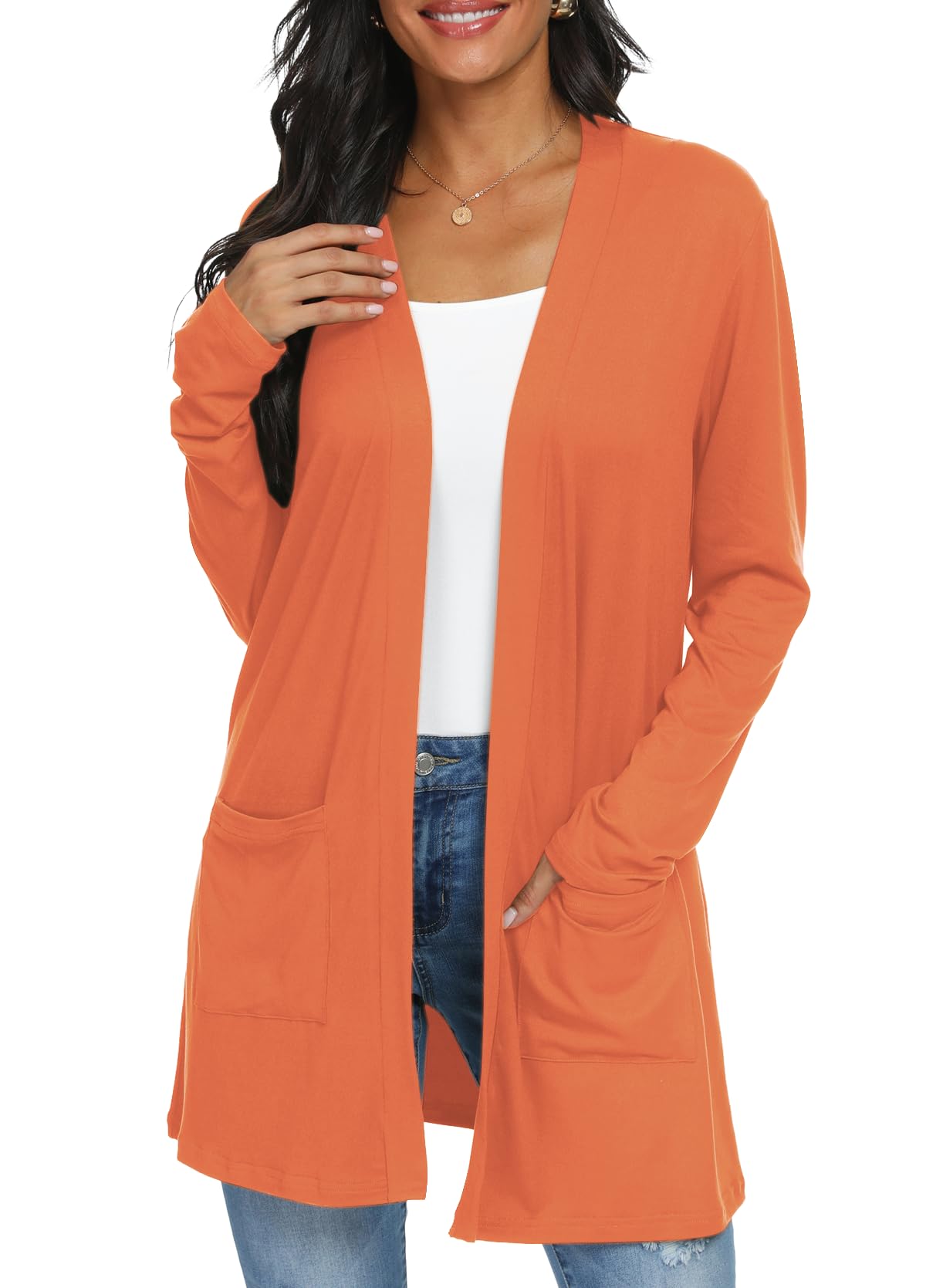 Qixing Cardigan with Pocketes Long Sleeve Women Cardigan Casual Lightweight Open Front Cardigan