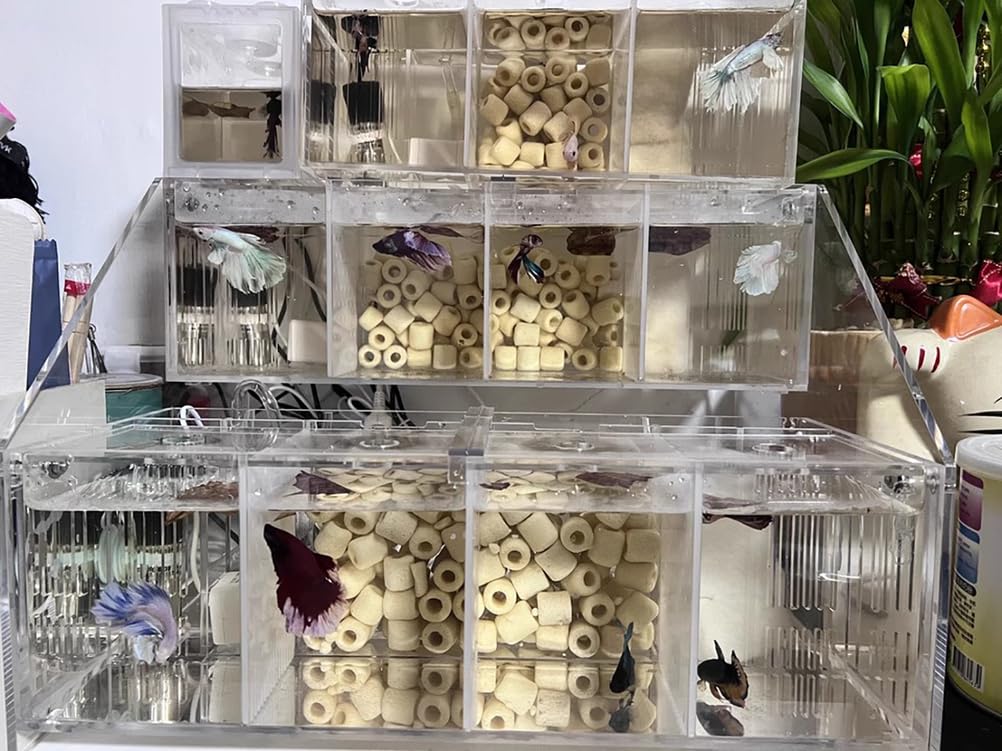 Acuario LED Acrílico, Tanque De Pescado Betta Profesional, Kits De Inicio De Acuario Transparente, Pez Acrílico Ultra Transparente, Escritorio Sin Borde De Pescado Betta,3 Room