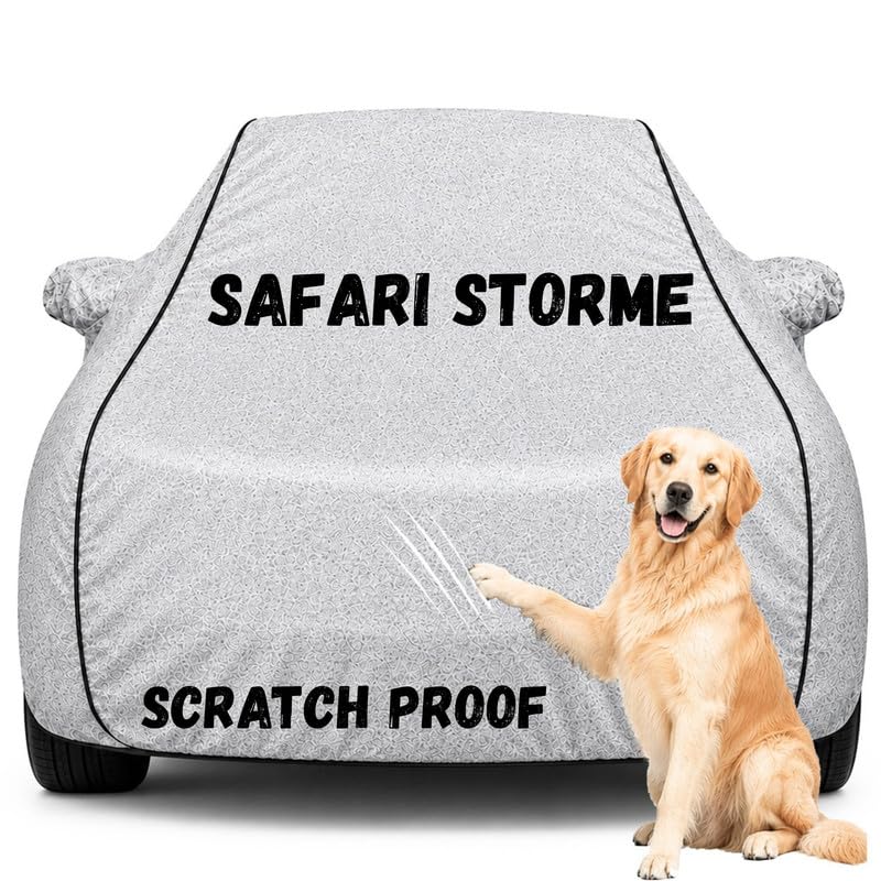 Image of Pure Fabric Silver 100% Waterproof Safari Storme Car Cover | Polyester Car Body Cover for Rain & Sun | UV Protection, Dustproof, Scratch Resistant, Windproof, Heat Resistant, Custom Fit
