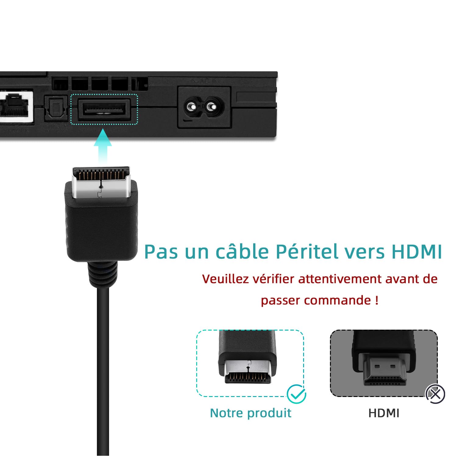 Mcbazel Câble SCART RGB AV Premium pour consoles PS1/PS2/PS3 PAL 180 cm, câble de conversion de signal vidéo de haute qualité - Non compatible avec les systèmes HDMI ou NTSC