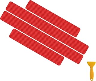 Carbon Car Door Sills Protector, 4d Car Door Threshold Protection, Automotive Door Entry Guard 4 Pcs Universal Rubber Scratch Resistant Exterior Accessories (Red)