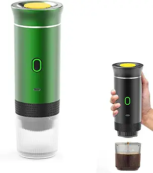 Eznaobo Máquina de café portátil, 3 en 1 cafetera espresso eléctrica portátil, 12 V espresso cafetera recargable, para oficina, viaje, casa, compatible con cápsulas K-Cup y café molido (green)