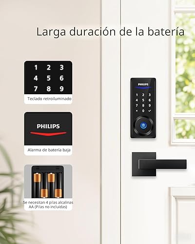 Miniatura 7 de Philips Cerradura inteligente con asas, juego de cerradura de puerta de entrada sin llave, cerradura de puerta inteligente con 2 asas de nivel,