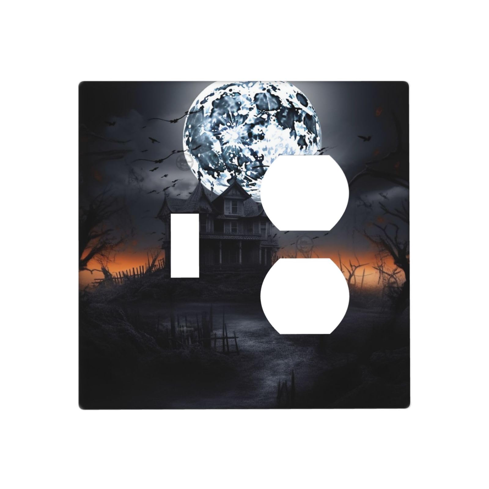 Wall Plate Duplex Outlet Covers Single Toggle 2-Gang Wall Plate Covers Halloween Moon Light Switch Cover Decorative Electrical Faceplate Light Switches for Kitchen Bedroom Home Decor