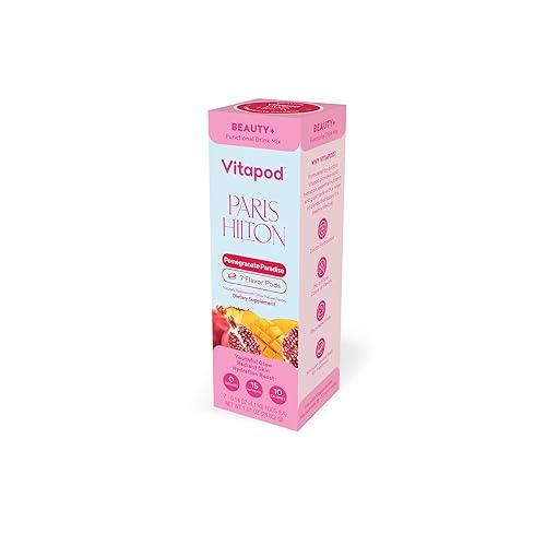 Vitapod Paris Hilton x Beauty+ Pomegranate Paradise Functional Drink Mix, 7 Pods, Sugar-Free, 10 Calories, Collagen, Biotin, Zinc, Vitamins for Youthful, Glowing Skin - Pomegranate Paradise - 0.14 Ounce (Pack of 7)