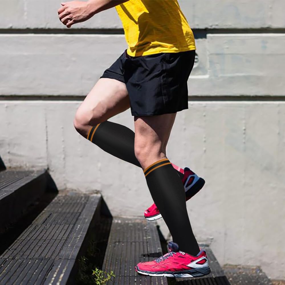 ACTINPUT Kompressionsstrümpfe Damen und Herren 4 Paar, Bunte Stützstrümpfe Kompressionssocken Atmungsaktiv kniestrümpfe trombosestruempfe reitsocken laufsocken（4123 - Schwarz，L-XL）