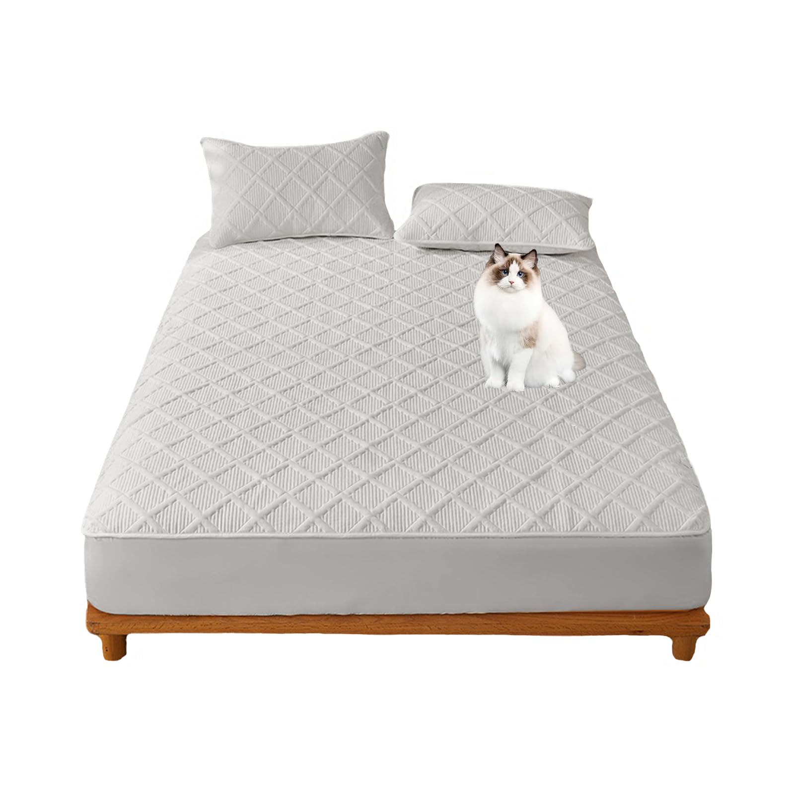 Ycdzsw Light Gray Quilted Double Mattress Protector, Soft Breathable Mattress Cover, 30Cm Extra Deep Fitted, Anti-Allergenic, Machine Washable, For Comfortable Sleep (,90 X 190 Cm)
