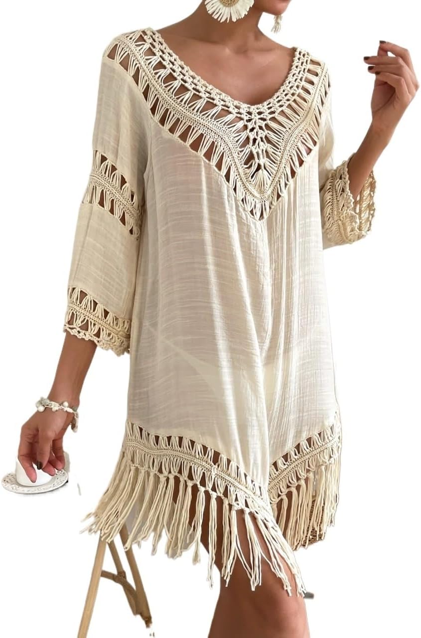 swimsuit coverup for women Hollow Out Knit Cover Up, Casual Wear