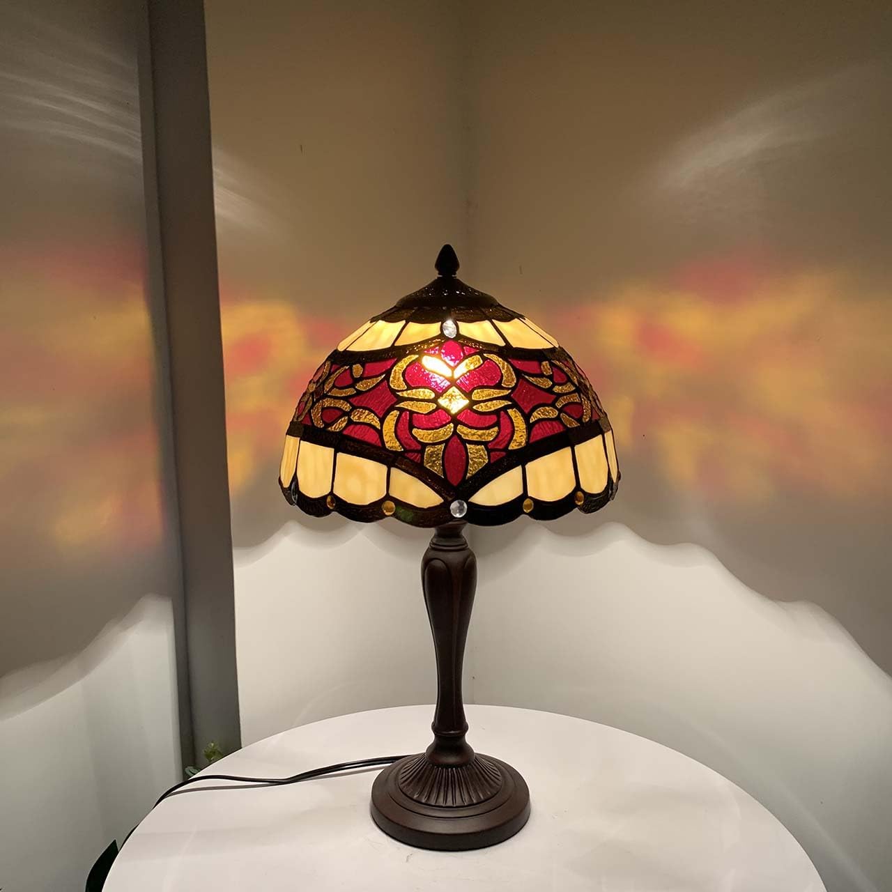 Bieye L30869 Barokowa lampa stołowa w stylu Tiffany, witraż, do dekoracji domu (30,5 cm, czerwona)