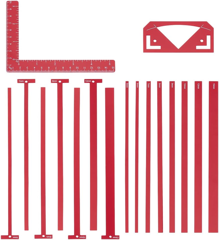 UNICRAFTALE 1 Set 17Pcs Flexible Acrylic Book Binding Ruler Set Book Binding Package Red Bookbinding Easy Scrapbooking Tool T-Shaped Rulers for Bookbinding Scrapbooking Handmade Tools Supplies