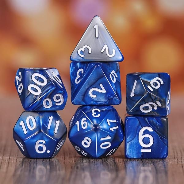 trpg ダイス 7個 多面体サイコロ 収納用アイアンボックスが付き クトゥルフ神話 、TRPG カードゲーム、 知育、 教育などに適用 (青・銀) - 4