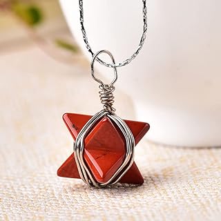 LIJUCAI 1 Pza Colgante de Cuarzo de Cristal Natural Collar de péndulo de Piedra para Hombres y Mujeres joyería Amuleto Adornos minerales Regalo, Jaspe Rojo, 15x15x15mm