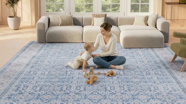 Tapete cuadrado washable Safavieh 4 pies Blue & Rust miniatura 6