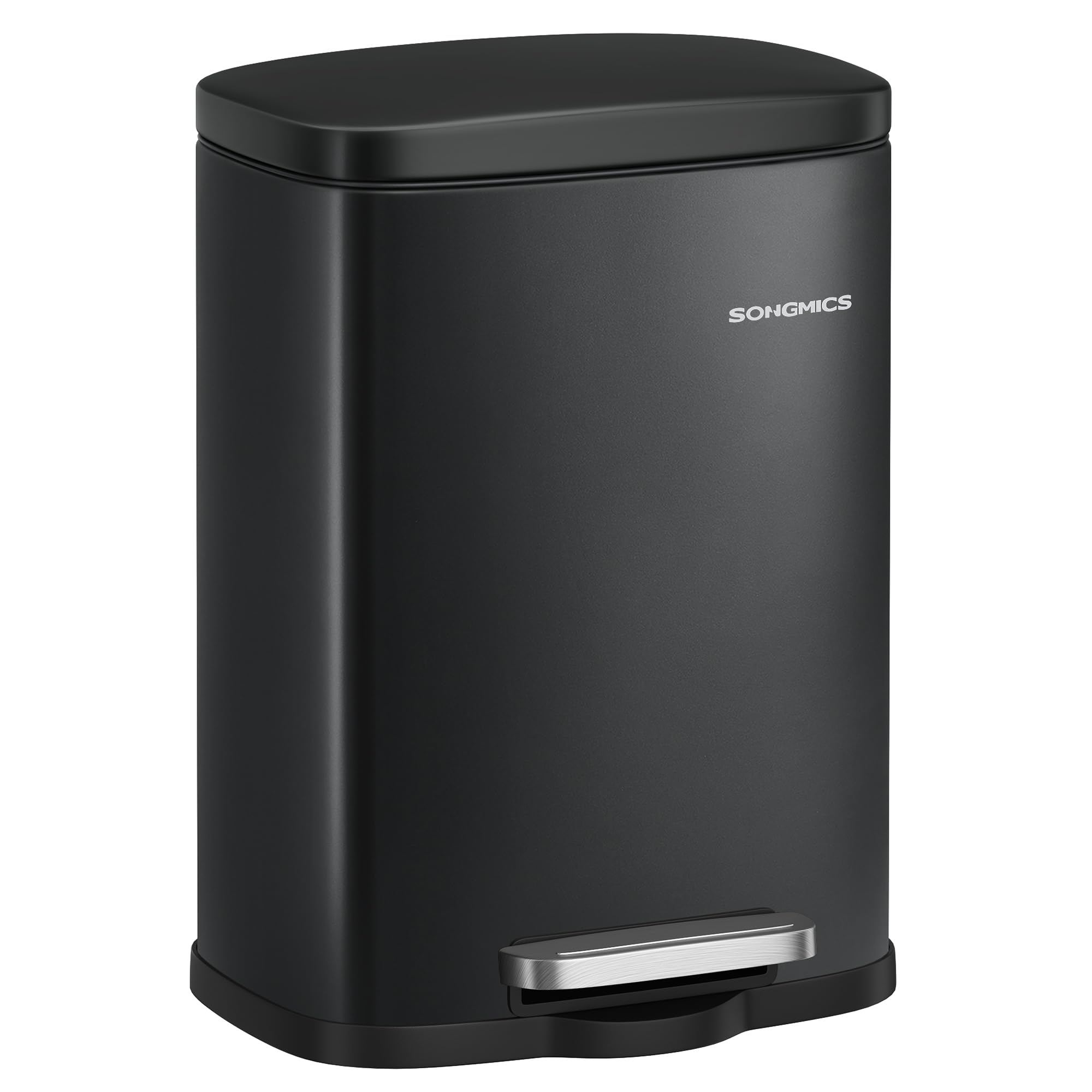 SONGMICS Kitchen Bin 5L, Pedal Bin, Rubbish Bin with Soft-Close Lid and Inner Bucket, Steel, Ink Black LTB005BZ02