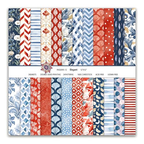 VIVIQUEN Paquete de 24 papeles florales Art Deco para álbumes de recortes, 12 pulgadas, diseño geométrico vintage de doble cara, papel de manualidades especializado plegado plano para manualidades