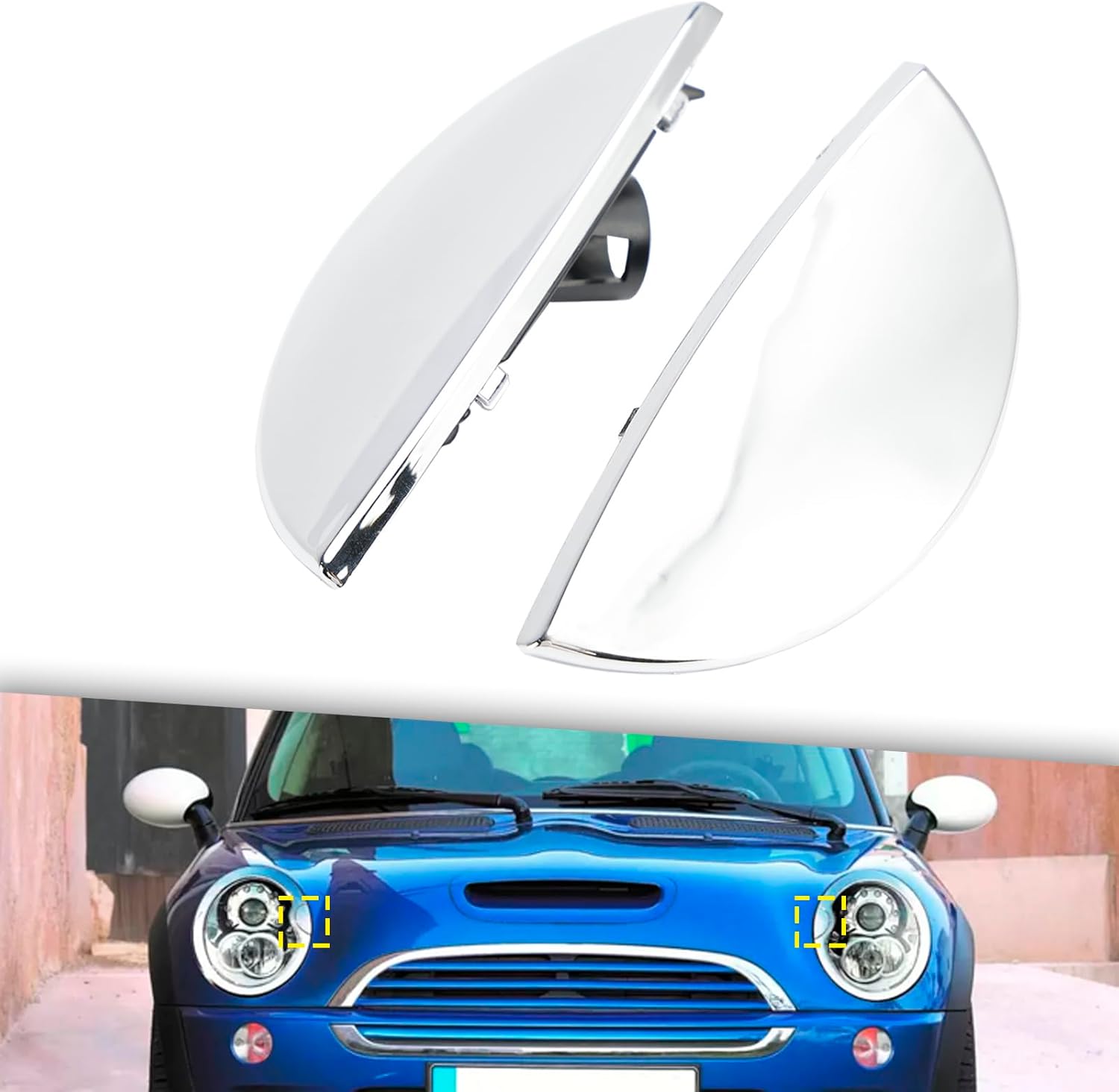 Areyourshop Left + Right Headlight Washer Cover for Mini Cooper R50 R52 R53 2001-2006 With Headlight Washer Nozzle 63126922155 63126922156