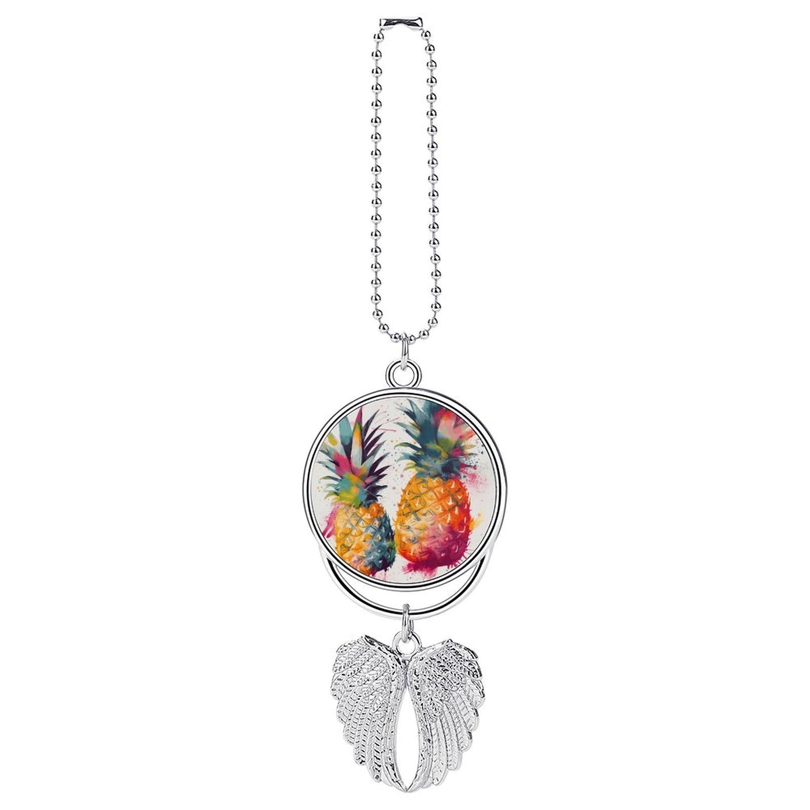 Tropical Fruit Watercolor Pineapple Car Charm Alloy Car Rear View Mirrors Hanging Ornaments Stylish Car Pendant Funny Auto Hanging Accessories Car Hanging Ornaments Gift for Women Men