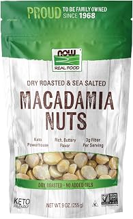 NOW Foods Dry Roasted Macadamia Nuts with Sea Salt - Gluten-Free, Non-GMO, High Fiber & Healthy Fats, 9 Ounce Bag