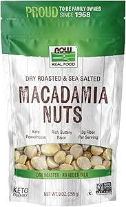 Macadamia Nuts Roasted and Salted Now Foods 9 oz Bag