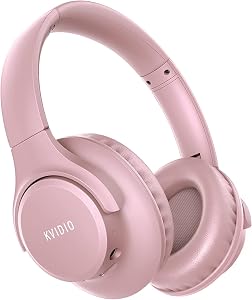 KVIDIO Wireless Bluetooth Headphones, 65 Hours Playtime Bluetooth Headphones, Foldable Lightweight Headphones with Microphone, Deep Bass (Pink)
