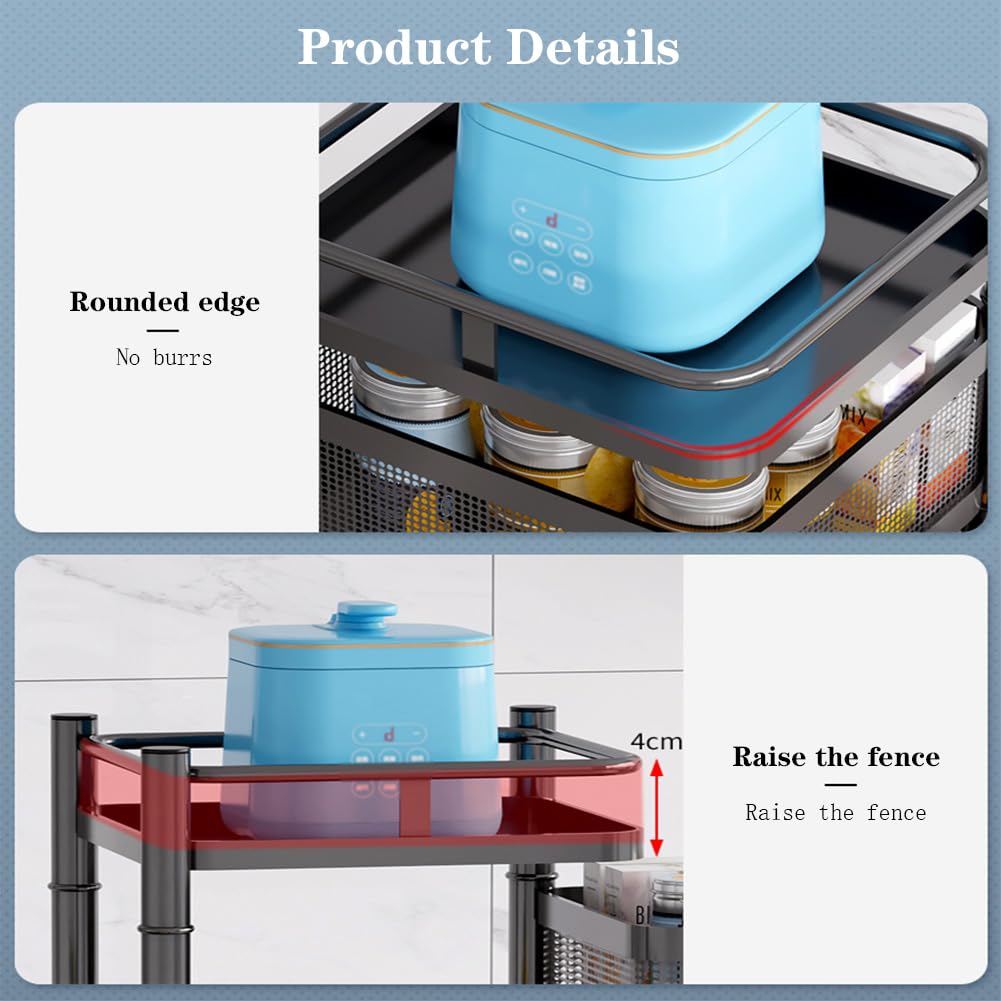Estantería de almacenamiento giratoria para cocina, 3/4/5 niveles, cestas de almacenamiento para frutas y verduras, cesta extraíble, estantería de cocina multicapa con ruedas giratorias de