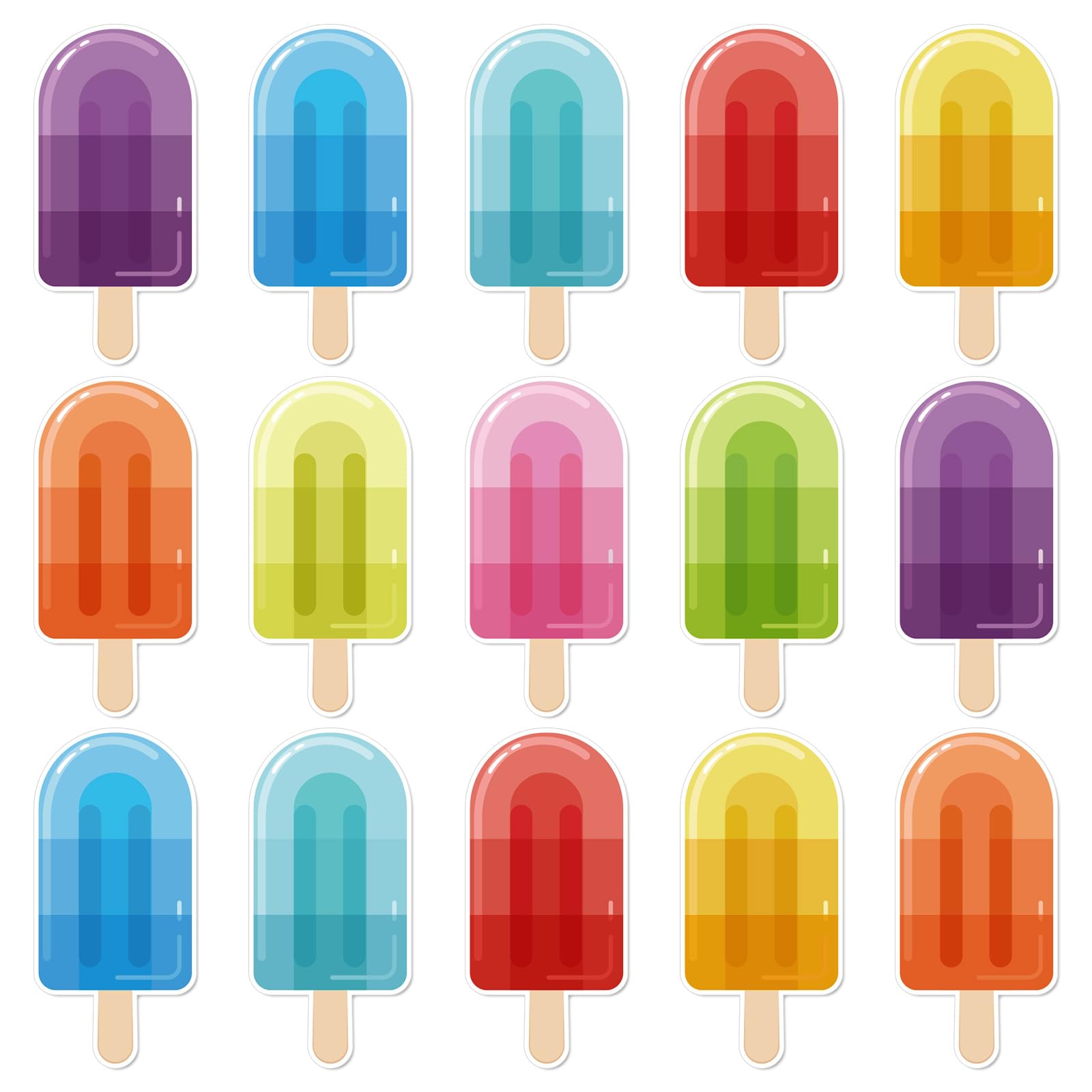 45 Pcs Summer Ice Pop Cutouts Gradient Colored Popsicle Shape Cut-Outs Ice Lolly Paper Cutting with 100 Pcs Glue Points for DIY Crafts Back to School Classroom Bulletin Board