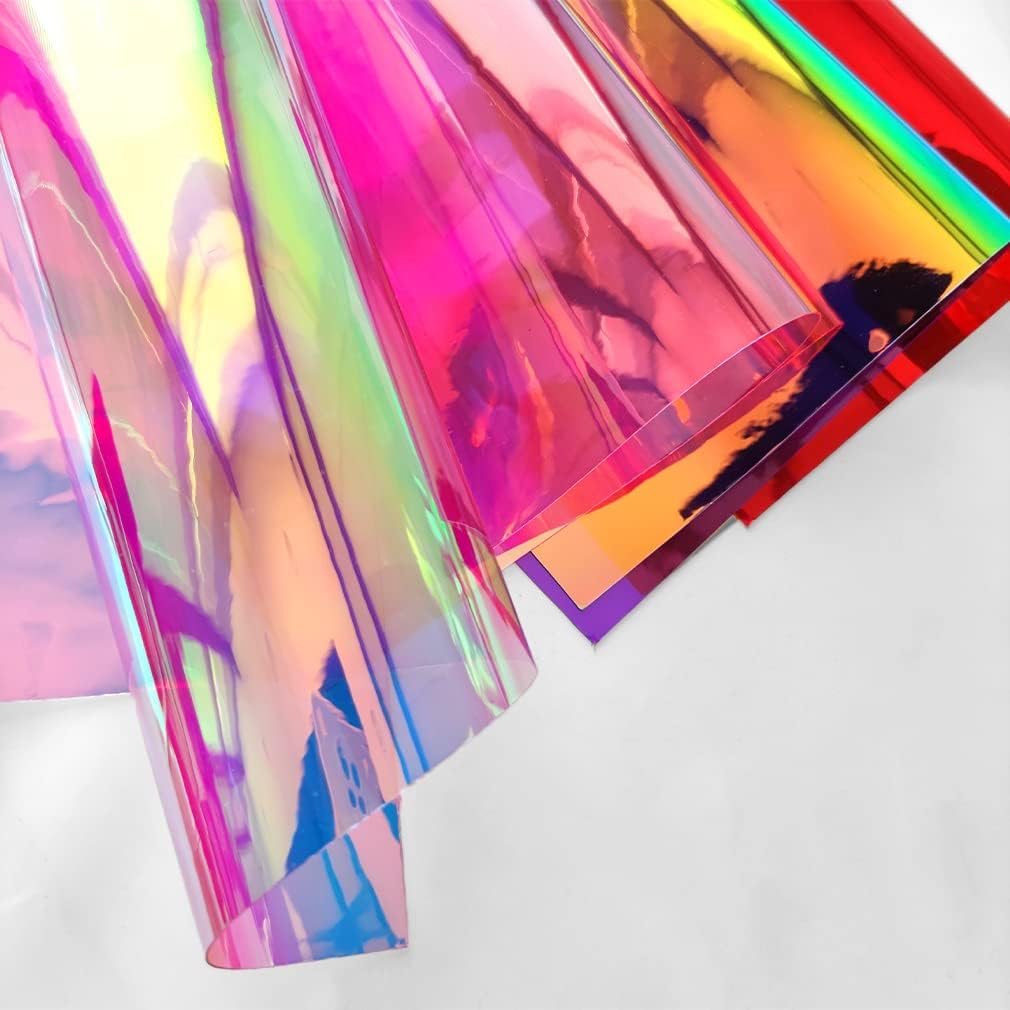 10 Pieces A4 Holographic Clear PVC Fabric Iridescent Transparent Vinyl Mirrored Foil Laser Crafts Fabric for Sewing Crafts DIY Bows Jewlery Making, 30X21CM