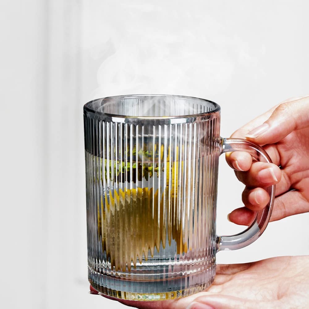 Glastasse, Bleifreies Klarglas-Kaffeetassen-Set Mit 6 Vertikalen Streifen, Glas-Teetasse Mit Griff For Wasser, Milch, Saft, Kaffee, Tee, 350 Ml (Color : Amber)