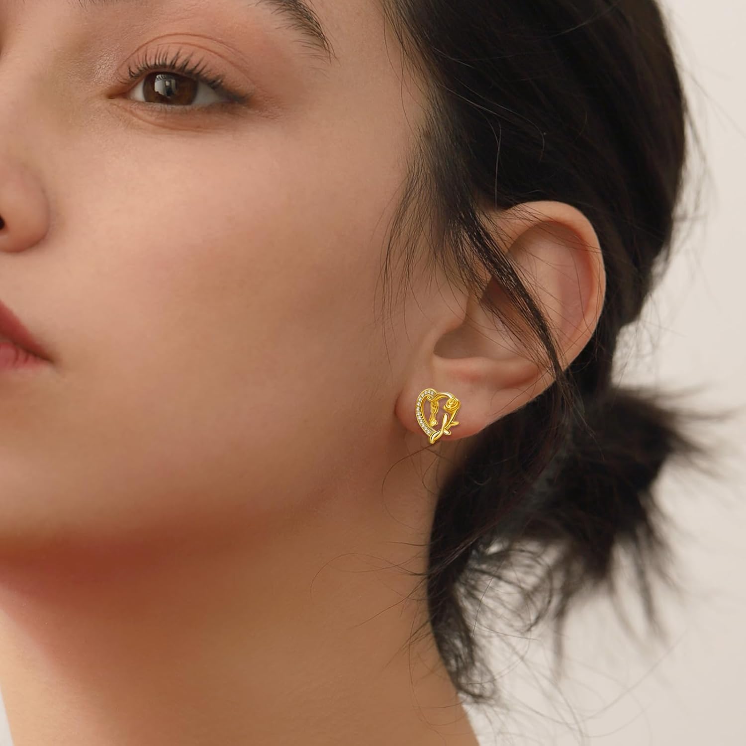 Sterling Silver Heart Stud Earrings - Sparkling Cubic Zirconia Hypoallergenic Lightweight CZ Rose Butterfly Love Heart Jewelry Romantic Gifts for Women Wife Mom Sister - Image 5